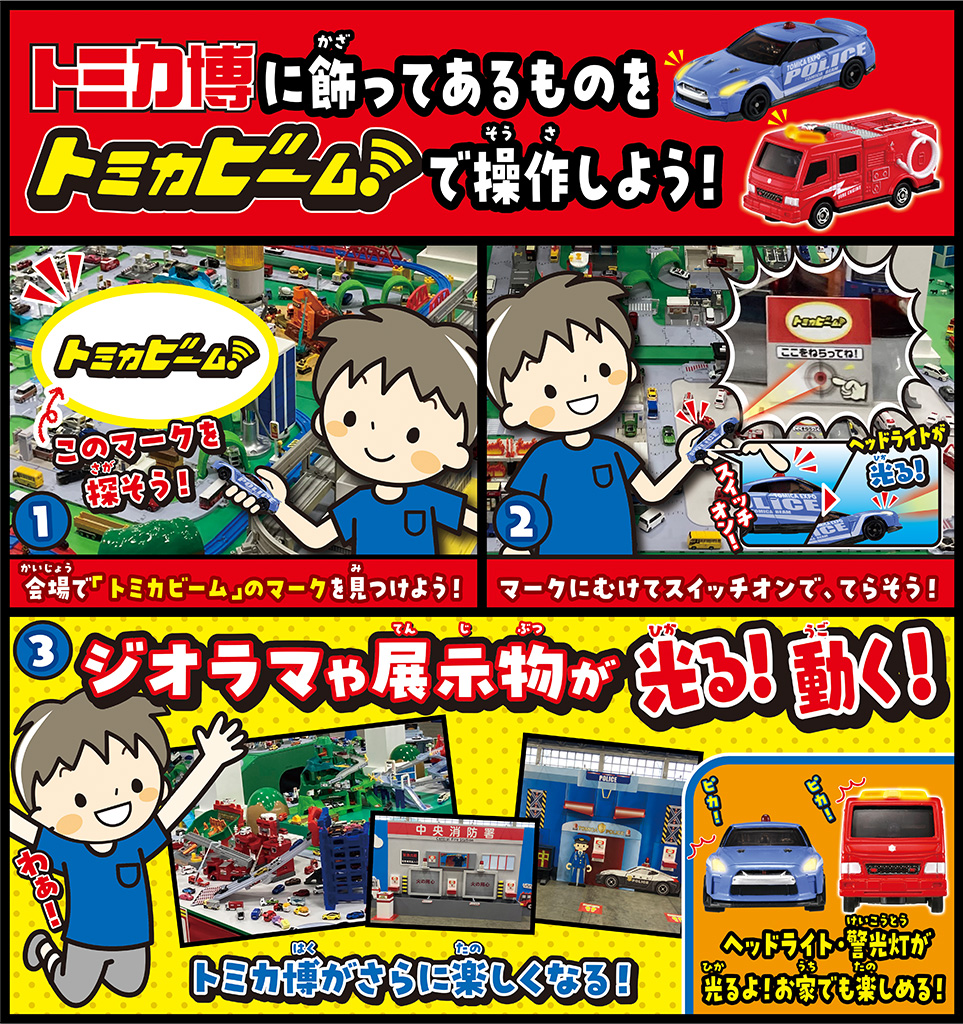 トミカ博に飾ってあるものをトミカビームで操作しよう!